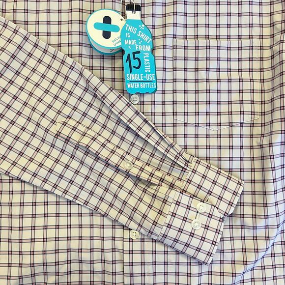 &Collar Button Up Mens Large Range Shirt Slim Plaid Purple White Long Sleeve NEW - Picture 8 of 12